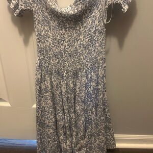 Altar'd State Blue and White Floral Smocked Mini Dress